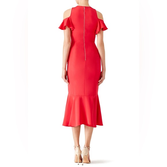 $650 THEIA RED GERANIUM SILK LOVE RUFFLE RUNWAY DRESS GOWN US 4 - Picture 3 of 5